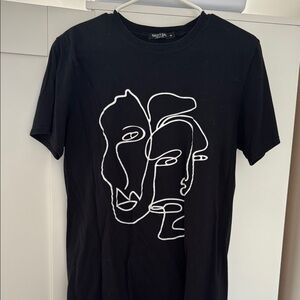 Nasty Gal Black Tee with White Line Art